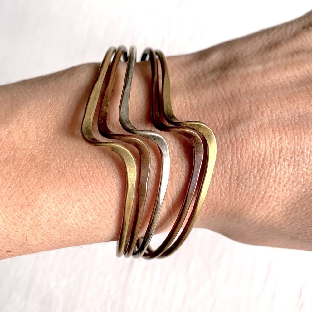 Vintage Silver Copper Wave Cuff Bracelet